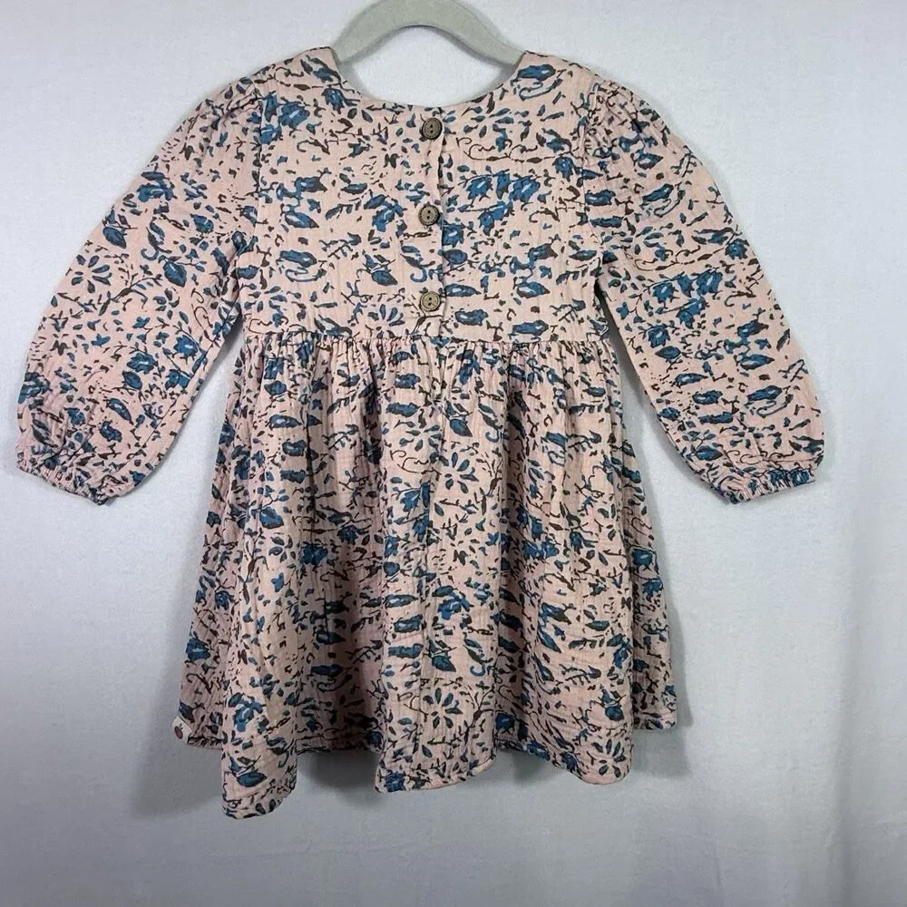 Cheeky Plum Pale Pink Blue Leaf Abstract Tassel Gauze Tunic Dress Girls 5T Lined